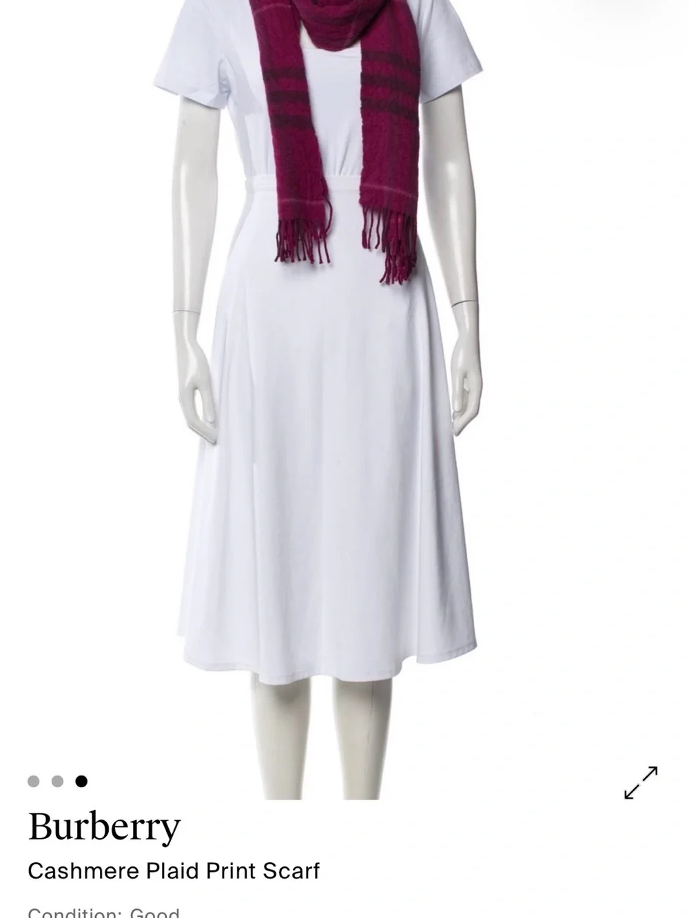 Burberry Burgundy Plaid Print Fringe Scarf